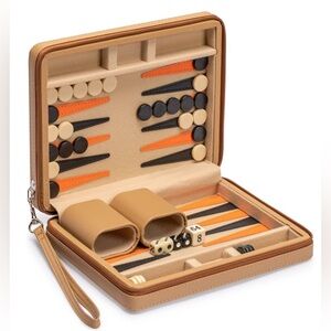 Yellow Mountain Imports Travel Magnetic Leatherette Backgammon Mini Game, 9 inch